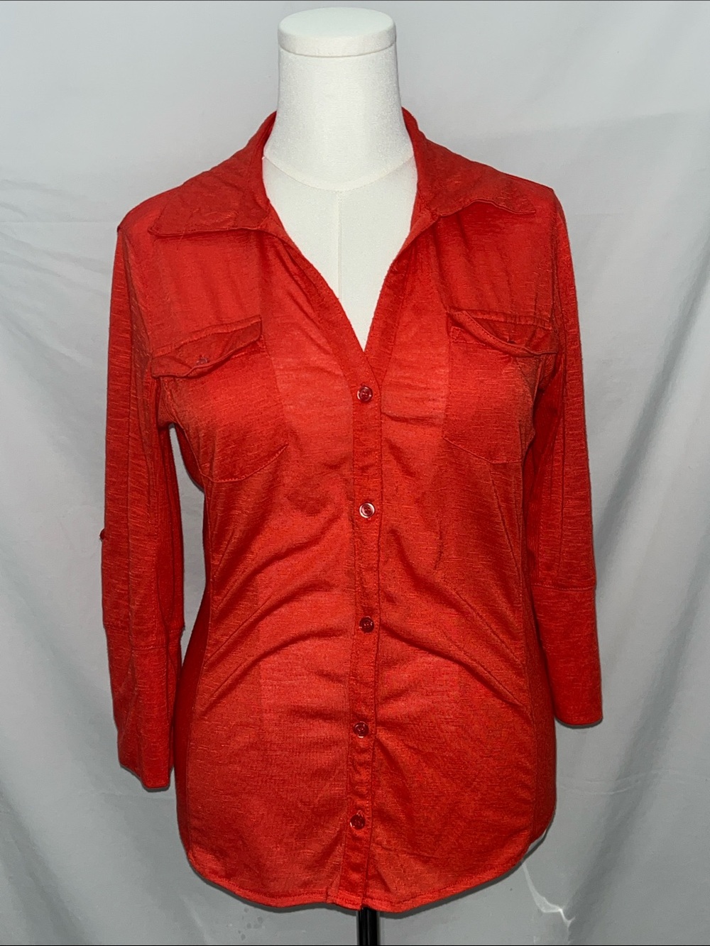 No Boundaries Orange-Red Button-Down Utility Shirt